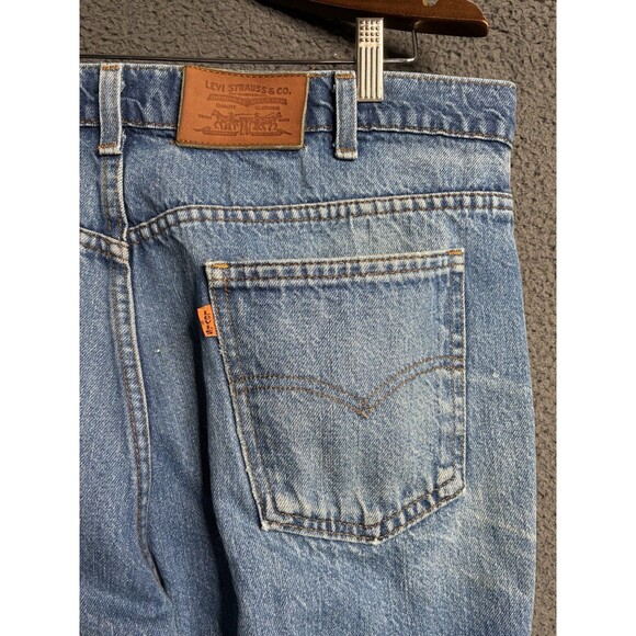Vintage 80’s Levi’s 517 Orange Tab Blue Bootcut Jeans 37 X 33 Made USA Whiskered - Picture 6 of 16